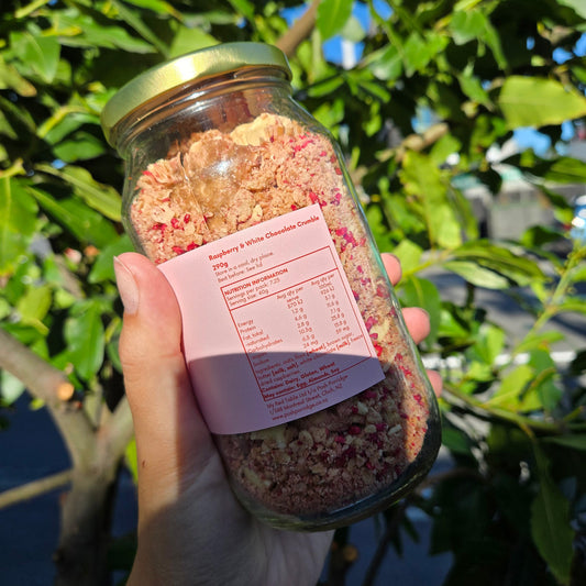 Raspberry & White Chocolate Crumble