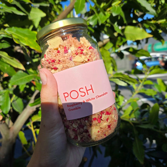 Raspberry & White Chocolate Crumble